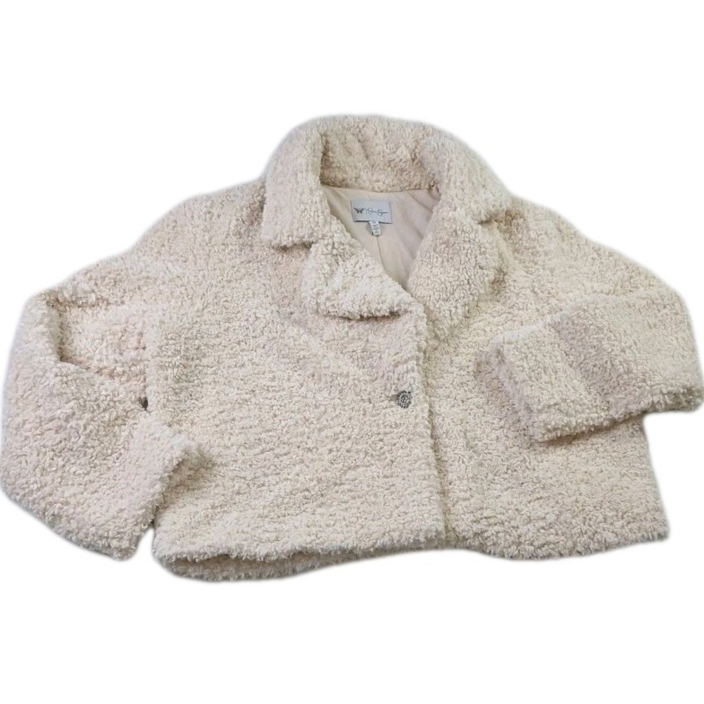 Jessica Simpson Faux Shearling Jacket Cream Womens XL Sassy Old Money Flirty